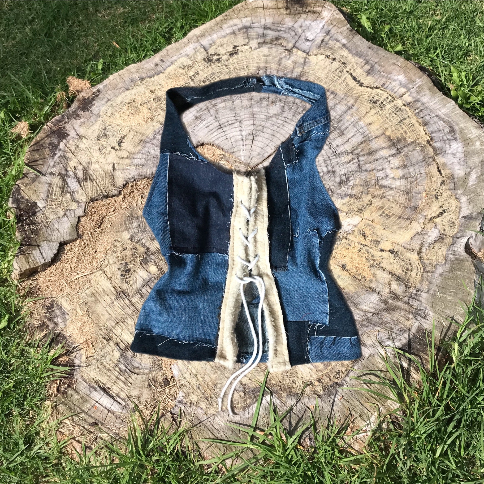 Patchwork Denim Halter